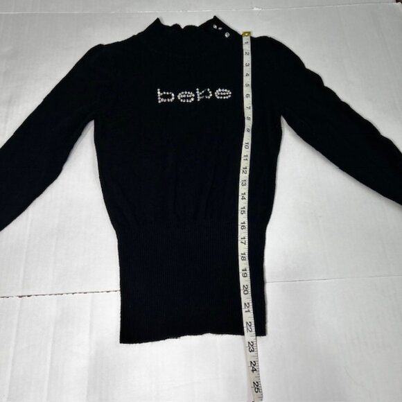 Bebe Rhinestone Embellished Bling Soft Cozy Sweater Black Size M - Picture 4 of 7